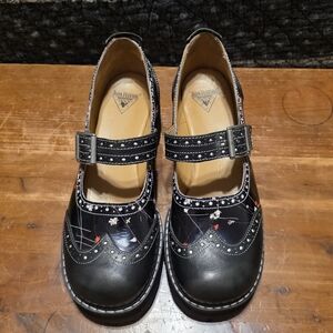 Black Mary Jane Shoes with Embroidered Details